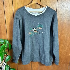 Vintage‎ 90's C&K Designs Embroidered Bird Sweatshirt Grandmacore Cottagecore